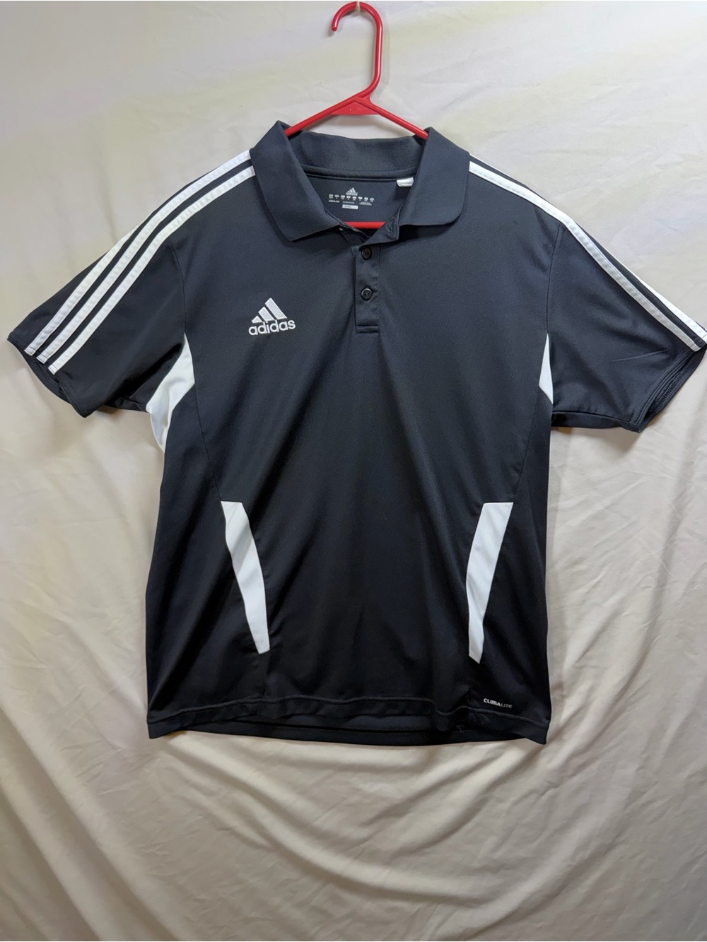 adidas Black Polo Shirt with White Stripes